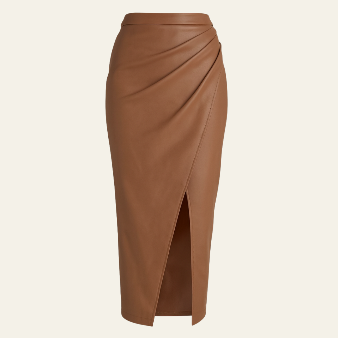 The Vienna Leather Split Midi Skirt