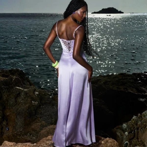 The Mirrorcurve Satin-Finish Maxi Dress