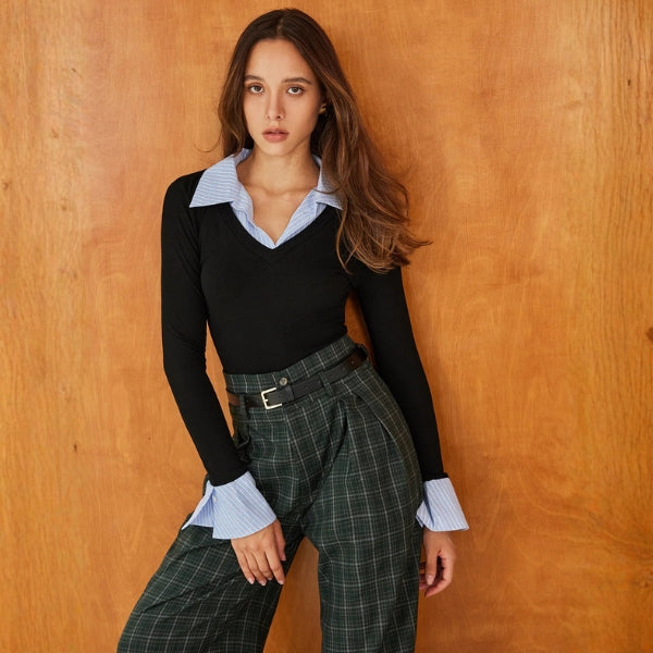 The Verona Layered-Collar Knit Top