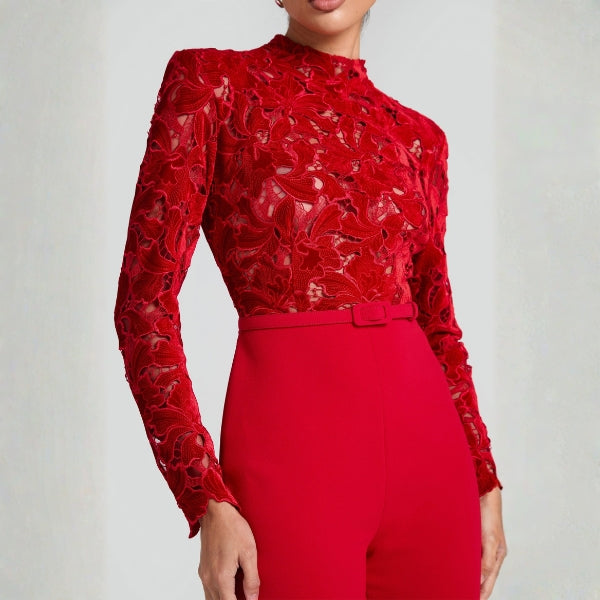 The Valencia Lace-Bodice Belted Jumpsuit