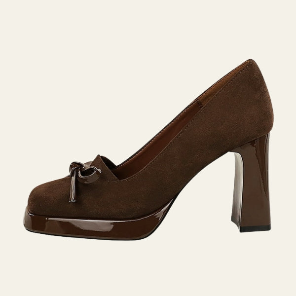The Verona Bow-Detail Block Heel Pumps
