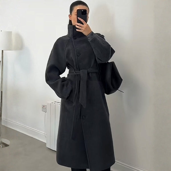 The Aspen High-Collar Belted Longline Coat