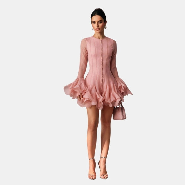The Guila Sheer Ruffle-Flare Mini Dress