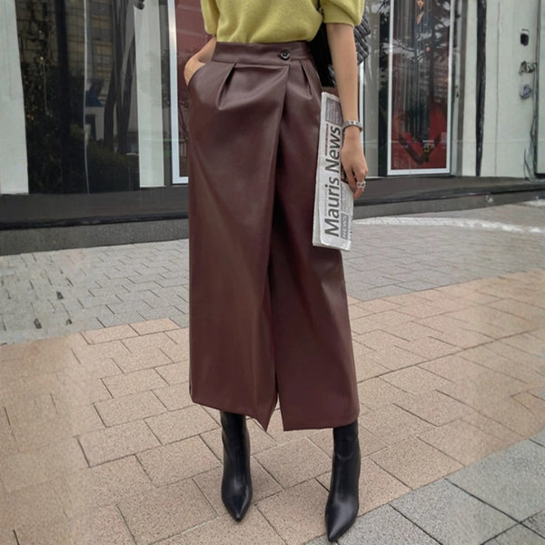 The Monaco Wrap-Front Leather Midi Skirt