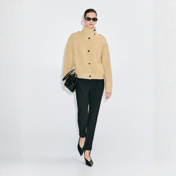 The Vienna Button-High Neck Wool Cardigan