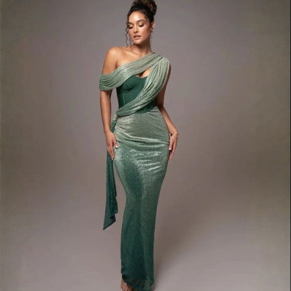 The Valencia Draped One-Shoulder Maxi Dress