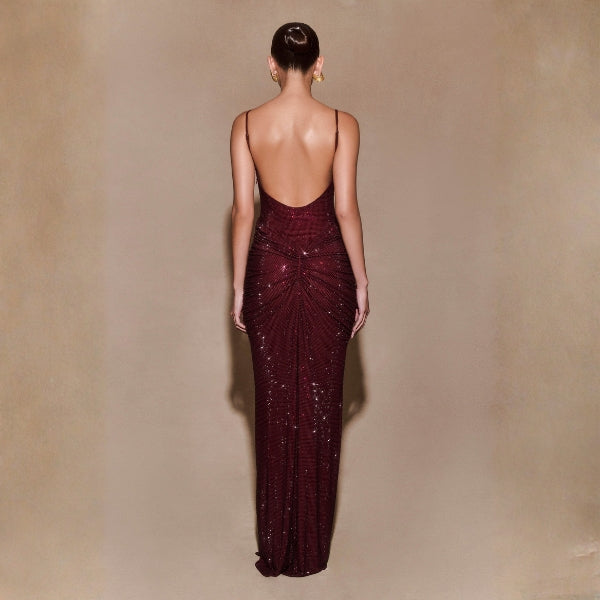 The Palermo Ruched-Sequin Maxi Dress