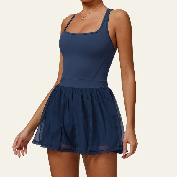 The Malibu Mesh-Skirt Athletic Romper