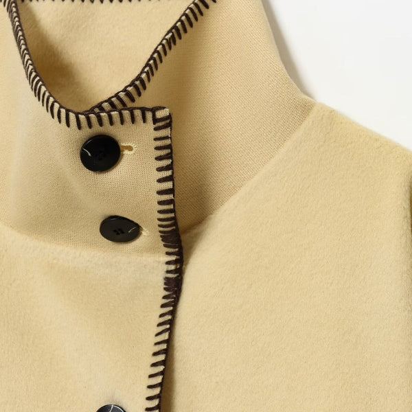 The Copenhagen High-Neck Blanket-Trim Jacket