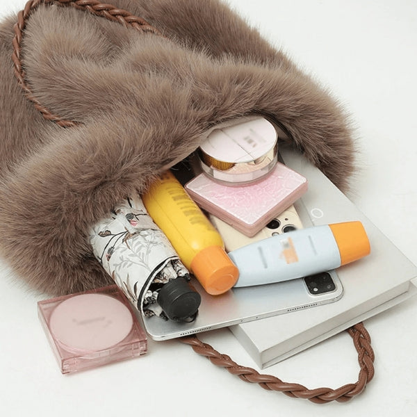 The Milan Braided-Handle Faux-Fur Tote Bag