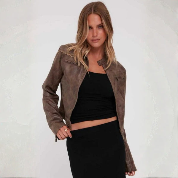 The Milan Cropped Leather Moto Jacket