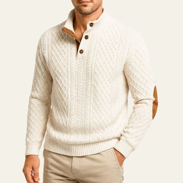 The Aspen Button-Neck Textured Knit Sweater