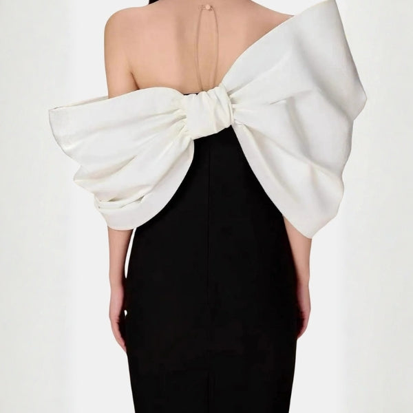 The Valessia Bow-Detail Contrast Midi Dress