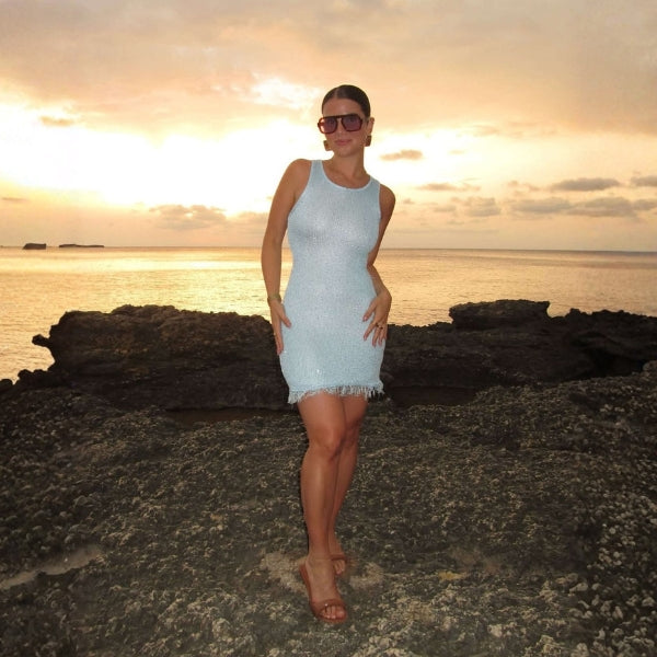 The Mykonos Fringe-Hem Knit Mini Dress