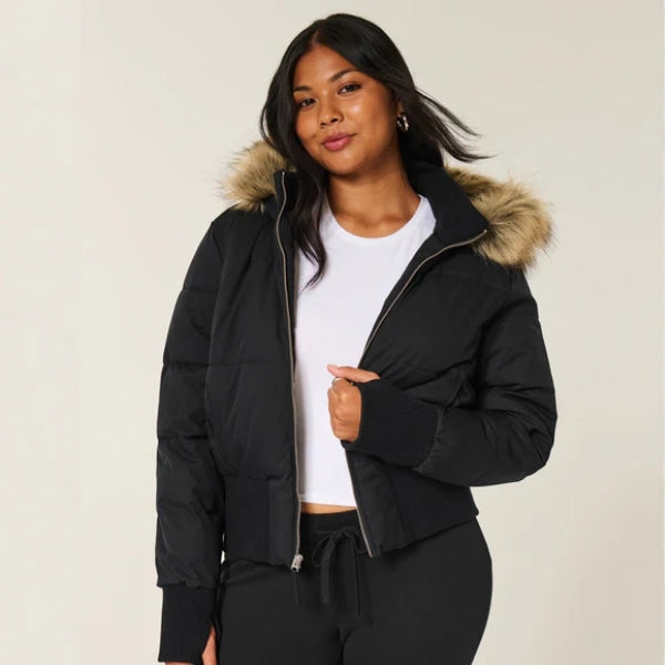 The Aurora Fur-Trim Hooded Quilted Puffer Jacket