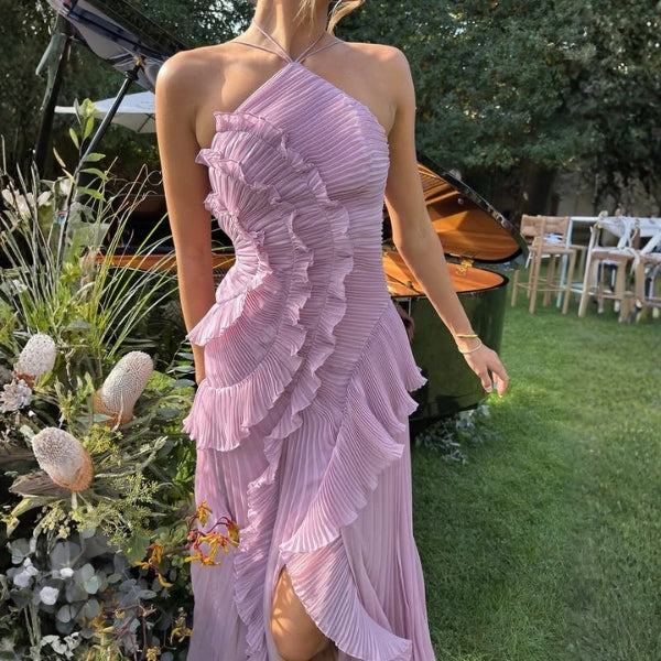 The Isola Evening Pleated Ruffle Maxi Dress