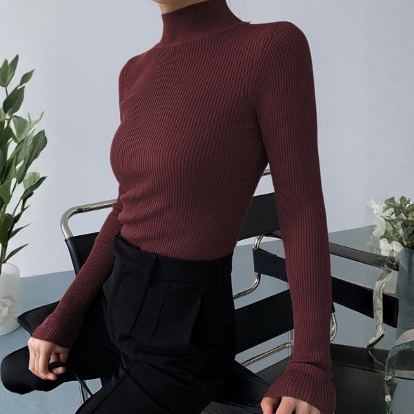 The Milan Ribbed Mock-Neck Long Sleeve Top