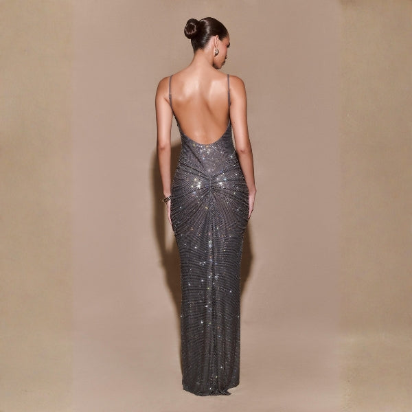 The Sorrento Ruched-Sequin Maxi Dress