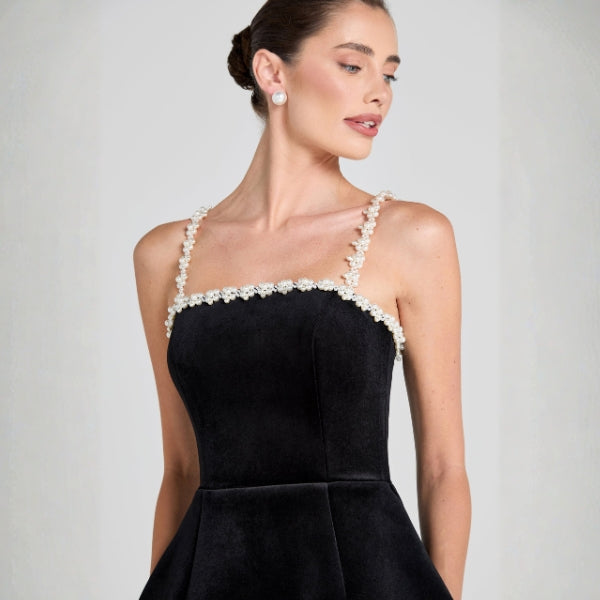 The Capri Pearl-Trim Mini Dress