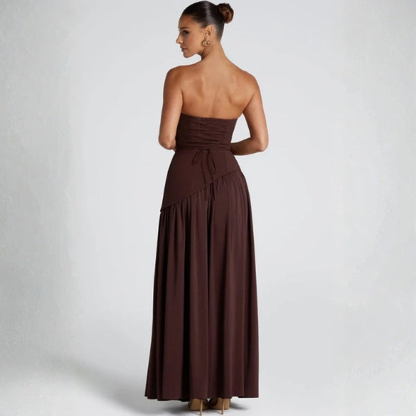 The Riviera Asymmetric-Waist Strapless Maxi Dress