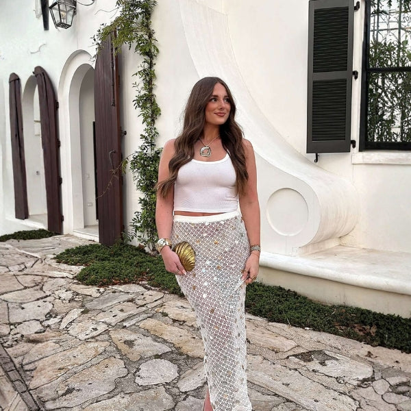 The Positano Embellished Mesh Maxi Skirt