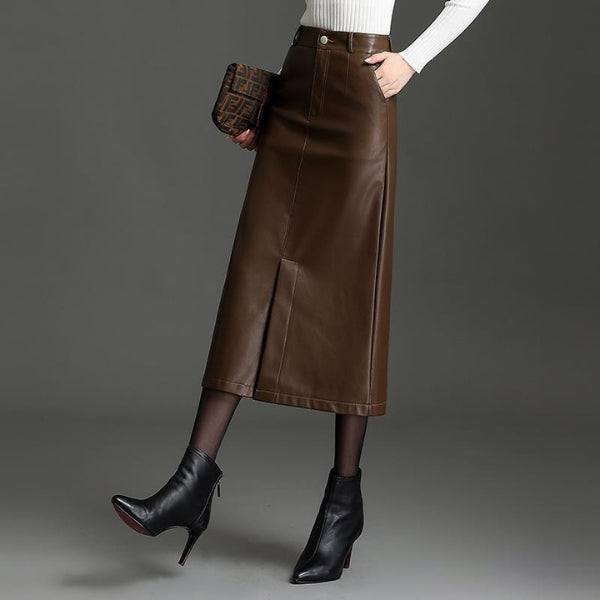 The Vienna Structured Leather Midi Skirt