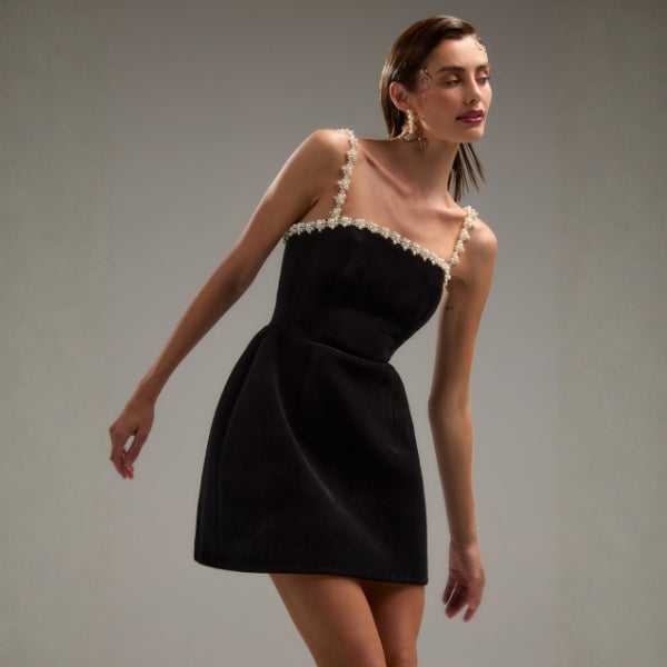 The Capri Pearl-Trim Mini Dress