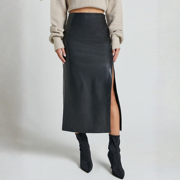 The Monaco Leather Side-Slit Midi Skirt