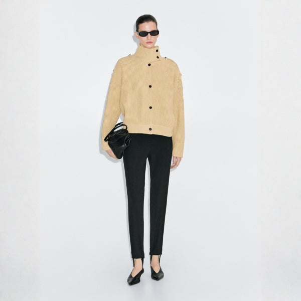 The Vienna Button-High Neck Wool Cardigan