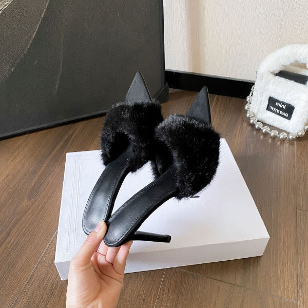 The Milan Plush Strap Pointed Mule Heels