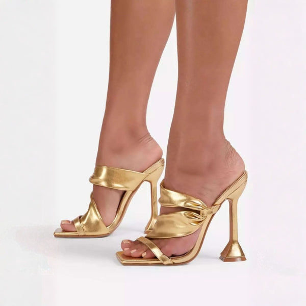 The Aurelia Ruched Metallic Heeled Mules