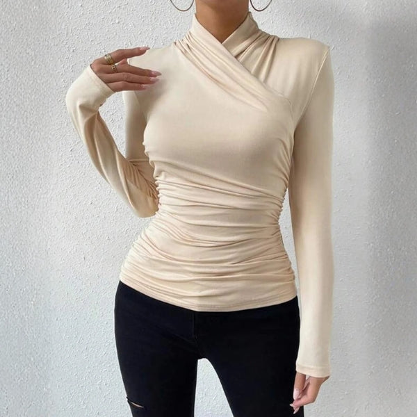 The Capri Wrap-Neck Ruched Long Sleeve Top