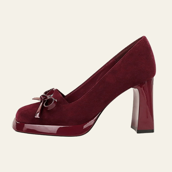 The Verona Bow-Detail Block Heel Pumps