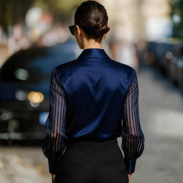 The Parisian Sheer-Stripe Satin Shirt
