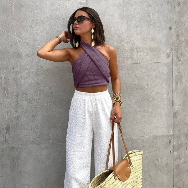 The Santorini Twist-Front Halter Top