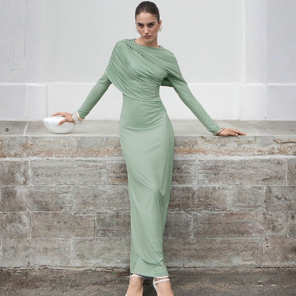 The Santorini Ruched Drape Maxi Dress
