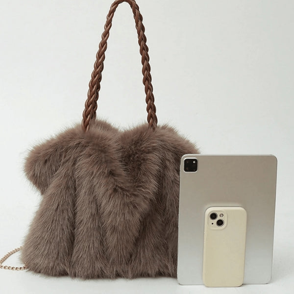 The Milan Braided-Handle Faux-Fur Tote Bag
