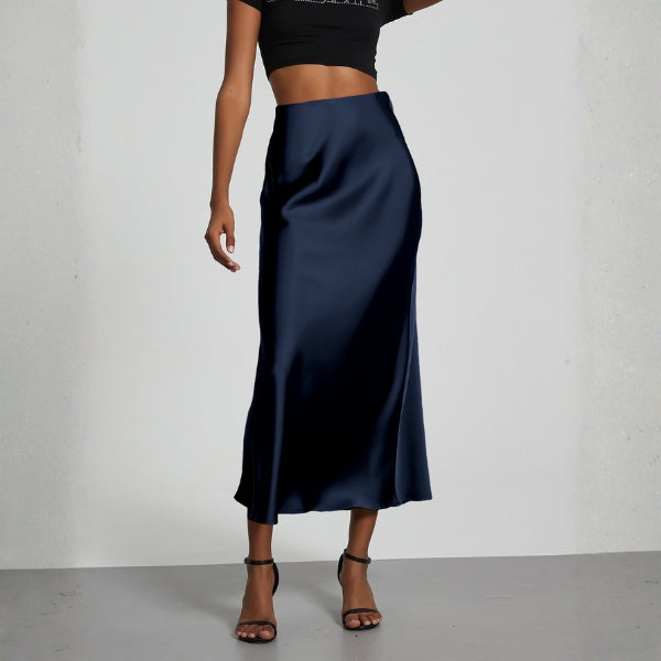 The Riviera Satin-Finish Midi Skirt