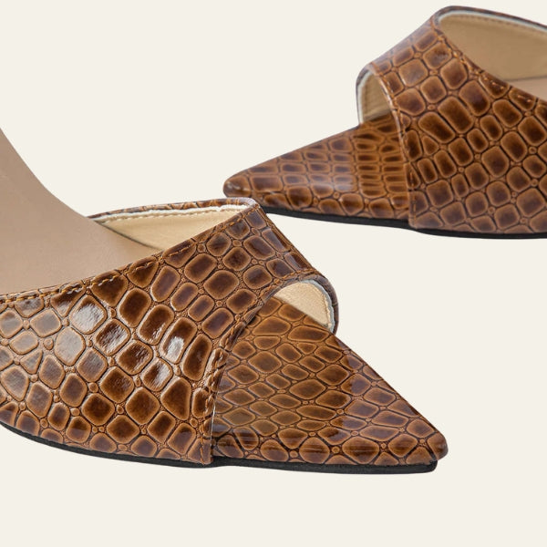 The Riviera Croc-Embossed Pointed-Toe Heels
