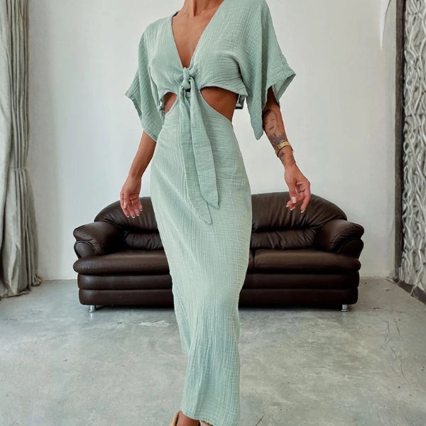 The Santorini Cut-Out Tie-Front Maxi Dress