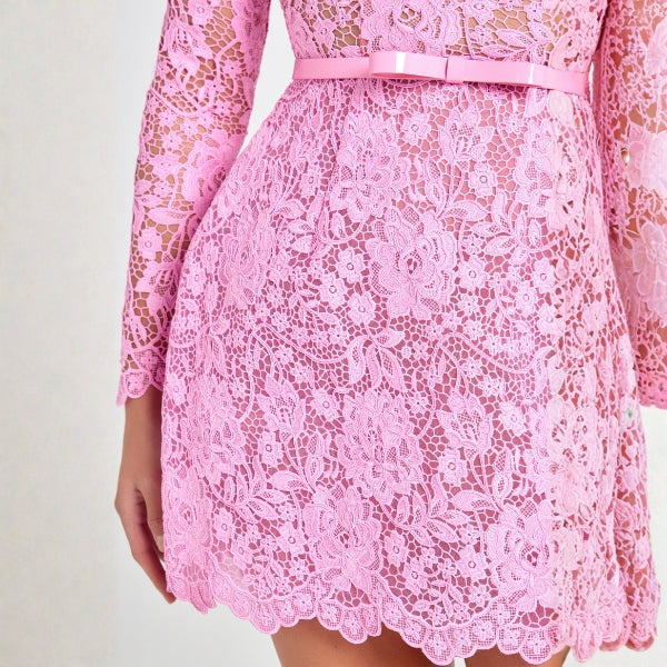 The Sorrento Lace-Texture Belted Mini Dress