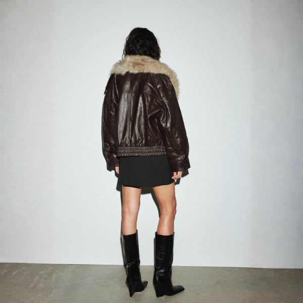 The Aspen Faux-Fur Collar Leather Bomber