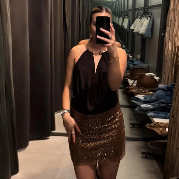The Capri Metal-Ring Halter Bodysuit