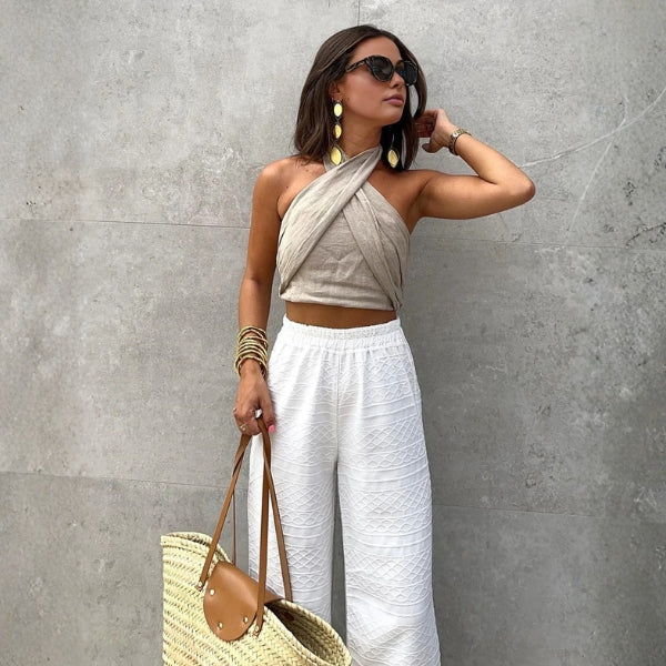 The Santorini Twist-Front Halter Top