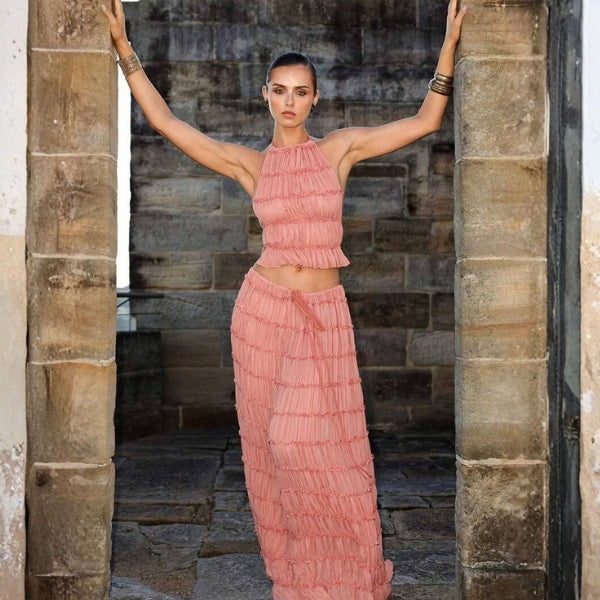 The Capri Tiered Halter Maxi Set
