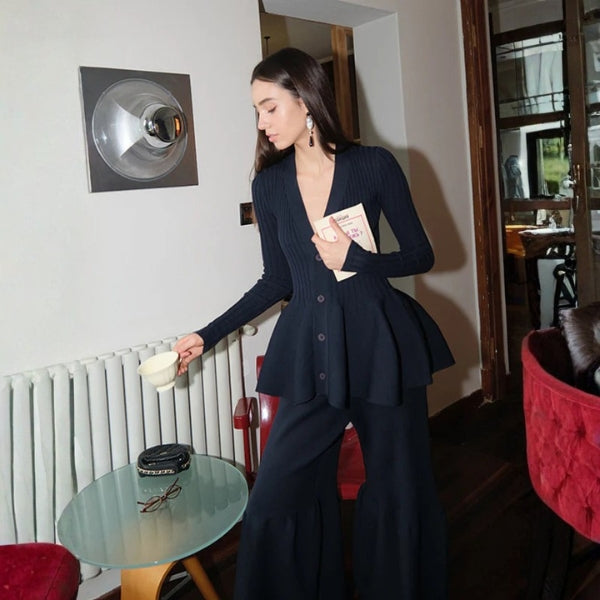 The Rome Peplum Ribbed Knit Cardigan