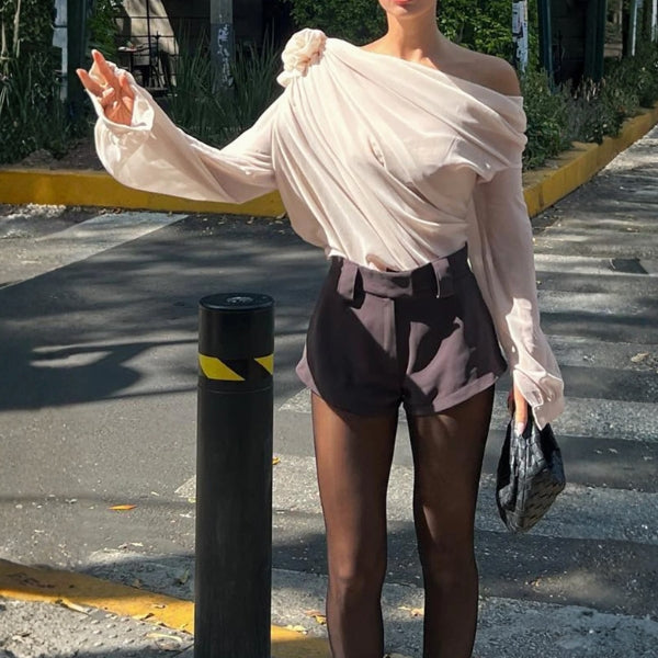 The Positano Rosette One-Shoulder Draped Top