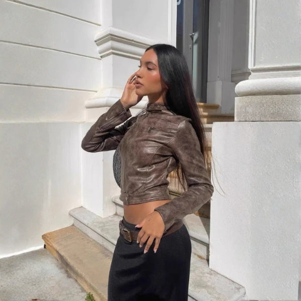 The Milan Cropped Leather Moto Jacket