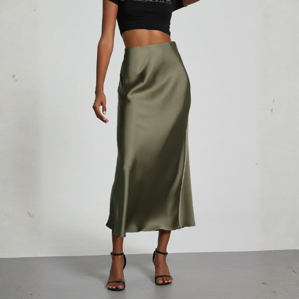 The Riviera Satin-Finish Midi Skirt