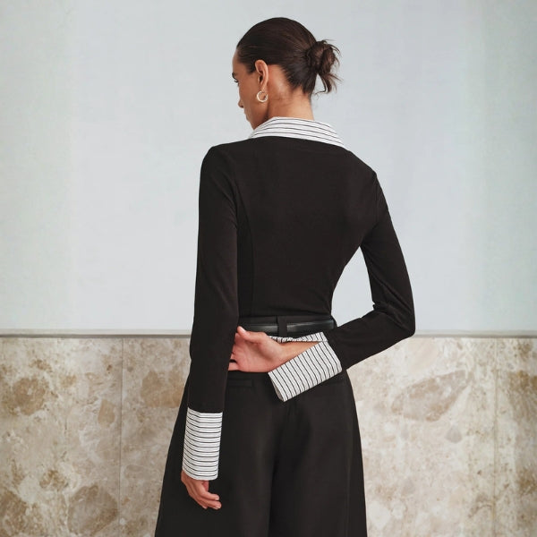 The Chelsea Contrast-Collar Tailored Top